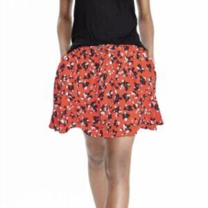 Banana Republic Red Black White Floral Flounce Drawstring Elastic Waist Skirt